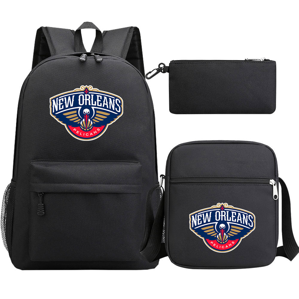 New Orleans Basketball School Backpack Shoulder Bag Pencil Bags 3pcs Set