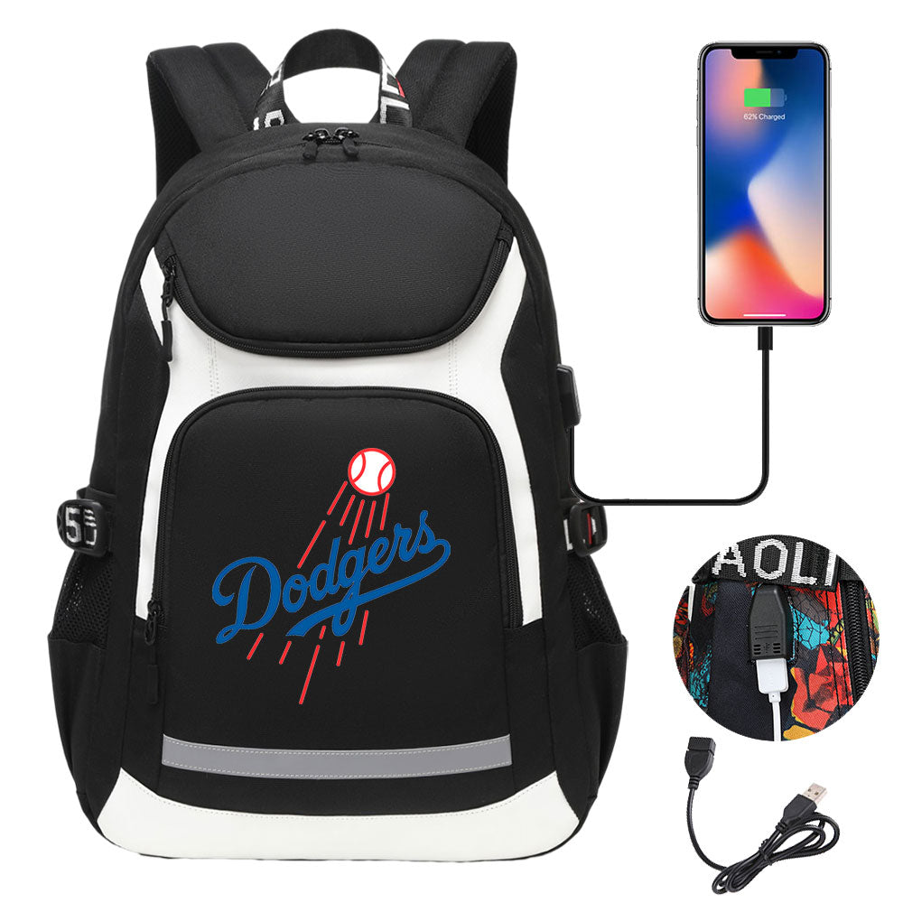 LA Dodgers Backpack School Notebook Travel Bags With USB