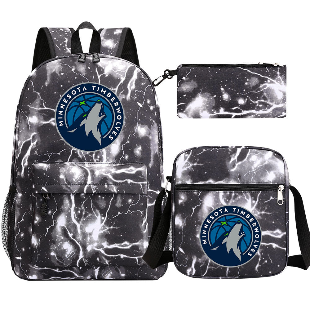 Minnesota Timberwolves Basketball School Backpack Shoulder Bag Pencil Bags 3pcs Set