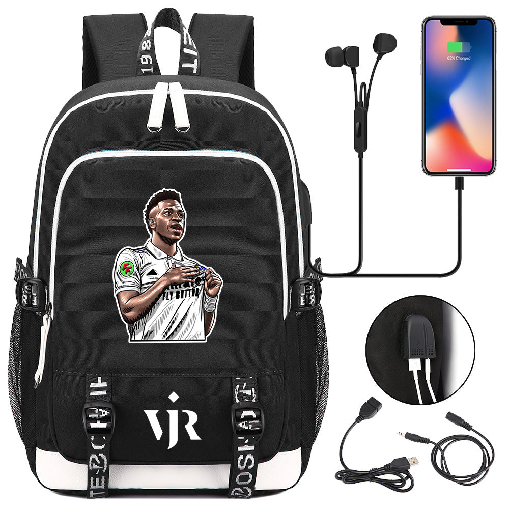 Vinicius Junior FC USB Charging Backpack School Note Book Laptop Travel Bags