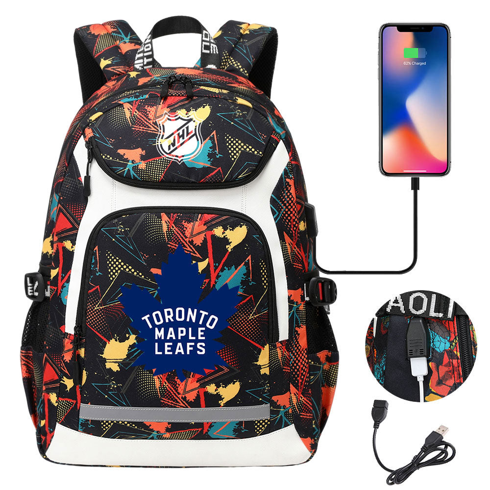 Toronto Maple Leafs Hockey League Backpack School Notebook Travel Bags With USB