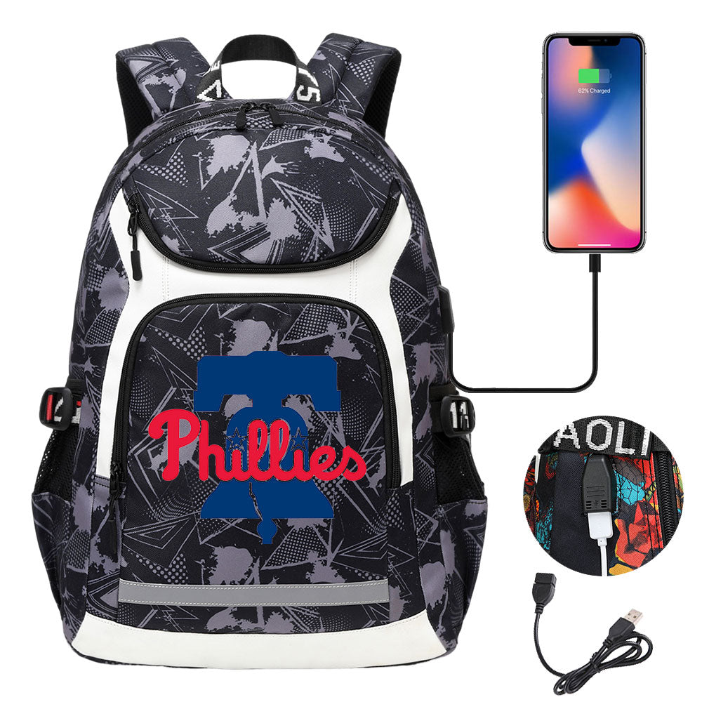 Philadelphia Phillies Backpack School Notebook Travel Bags With USB
