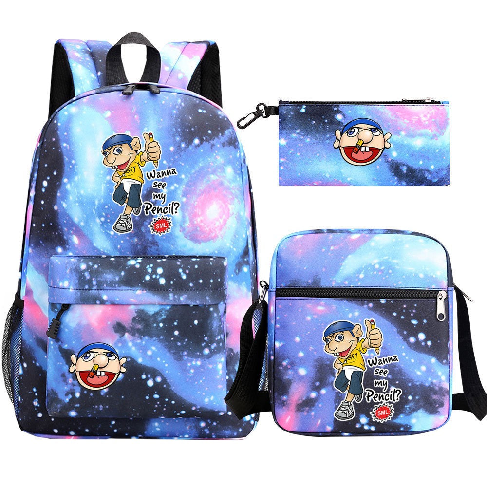 Jeffy School Backpack Shoulder Bag Pencil Bags 3pcs Set