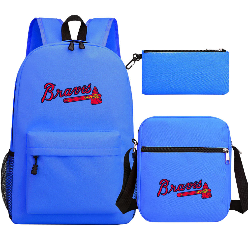 Atlanta Braves Baseball School Backpack Shoulder Bag Pencil Bags 3pcs Set