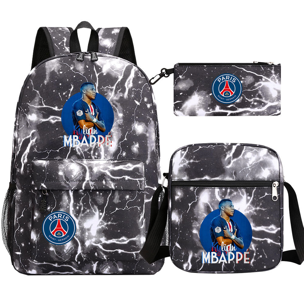 Mbappe Football Player Football Player School Backpack Shoulder Bag Pencil Bags 3pcs Set