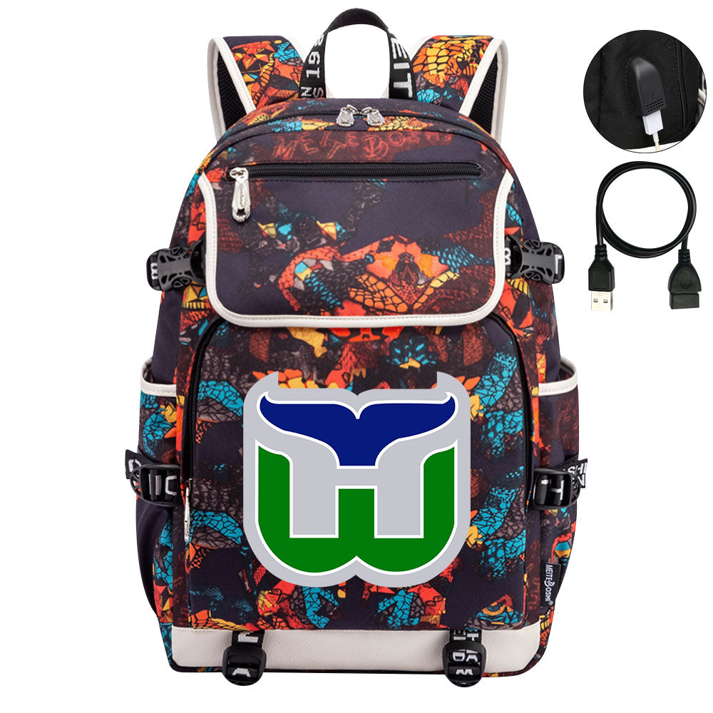 Hartford Whalers Hockey League Backpack School Notebook Travel Bag