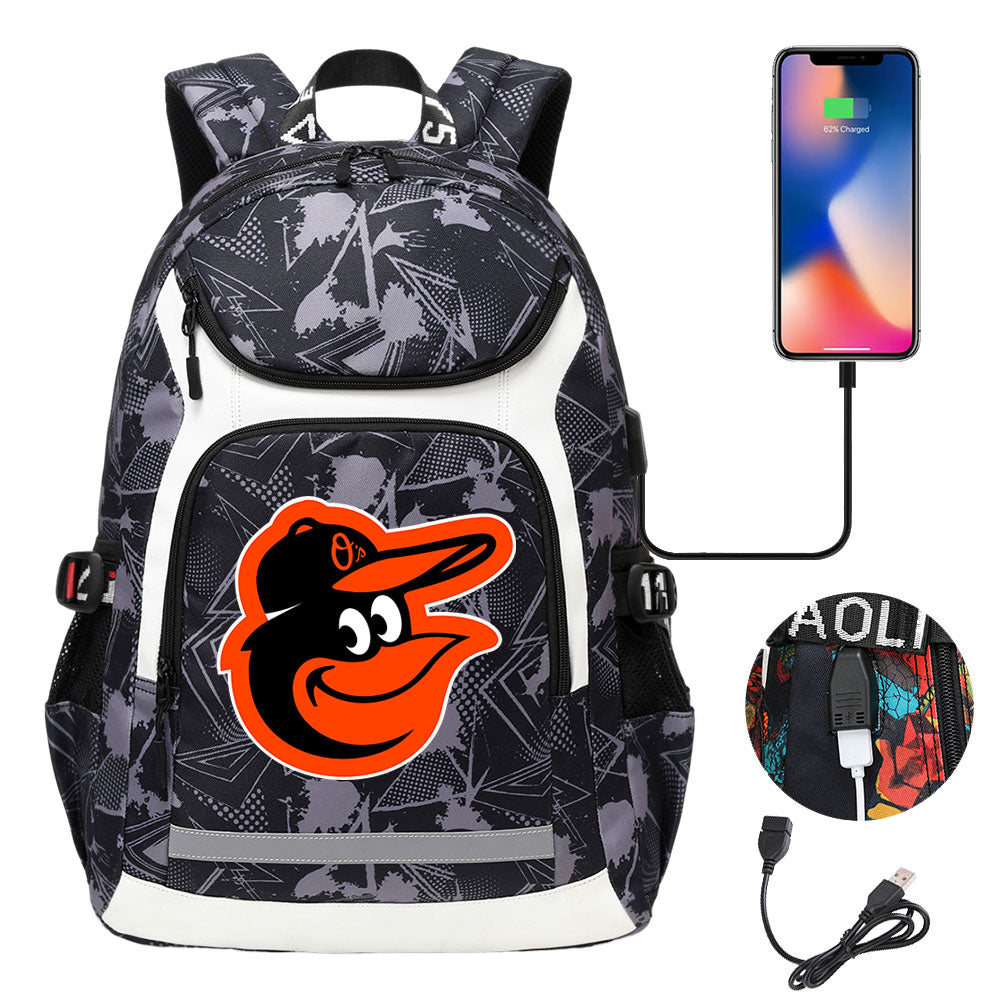 Baltimore Orioles Backpack School Notebook Travel Bags With USB