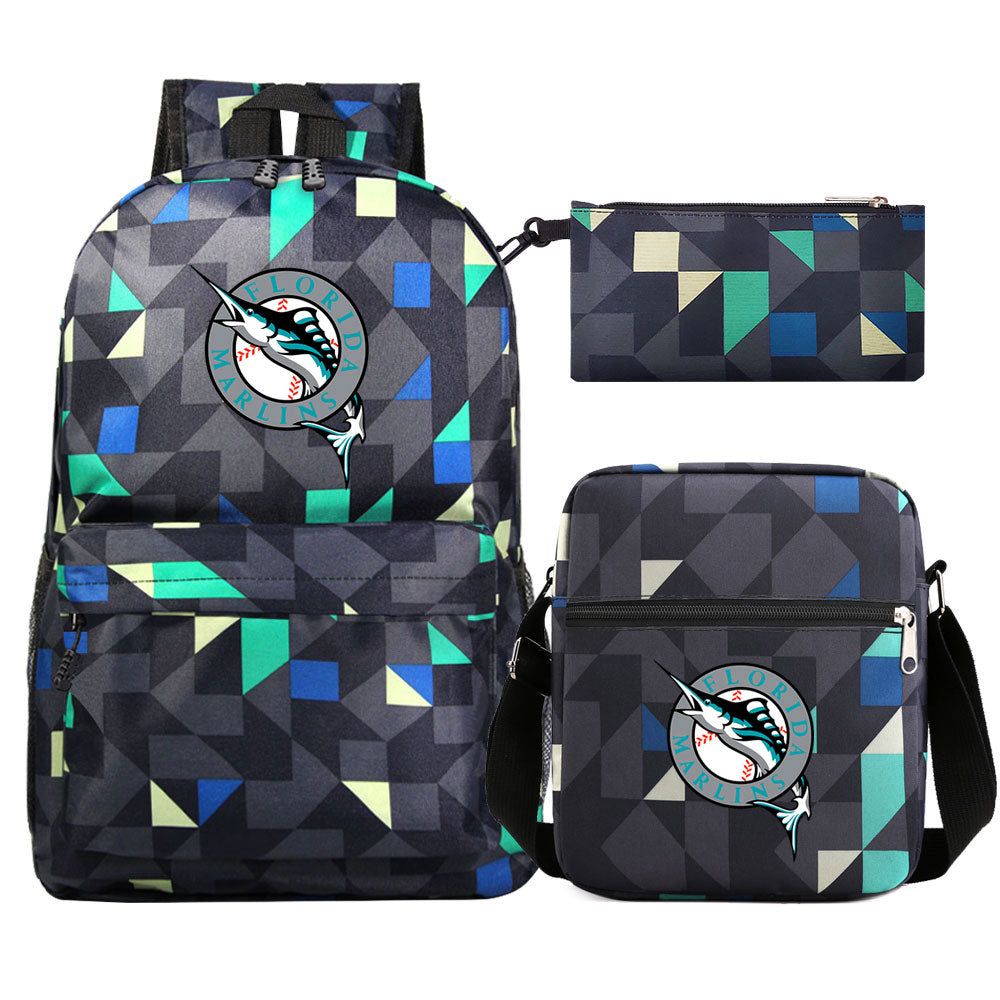Florida Marlins Baseball School Backpack Shoulder Bag Pencil Bags 3pcs Set