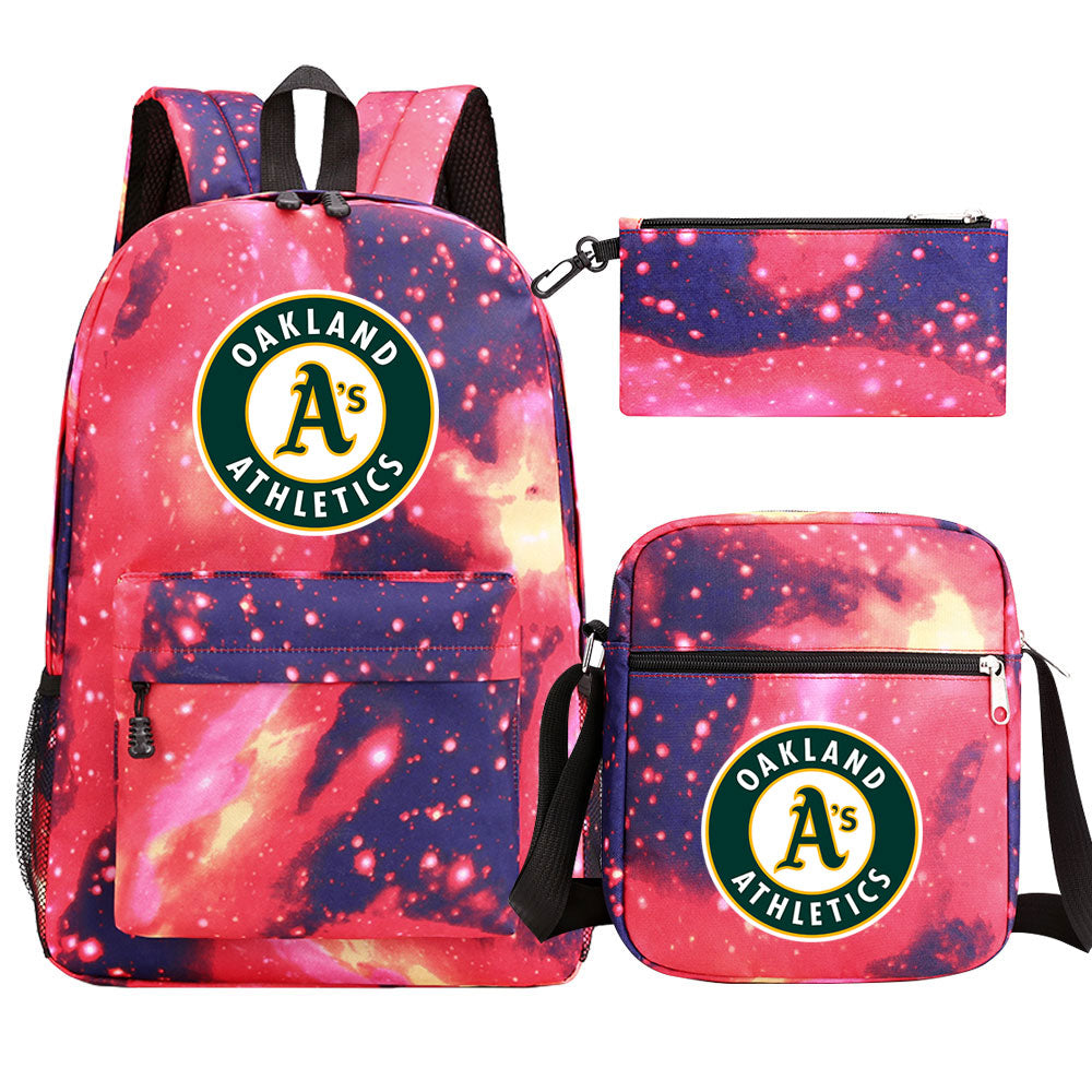 Oakland Athletics Baseball School Backpack Shoulder Bag Pencil Bags 3pcs Set