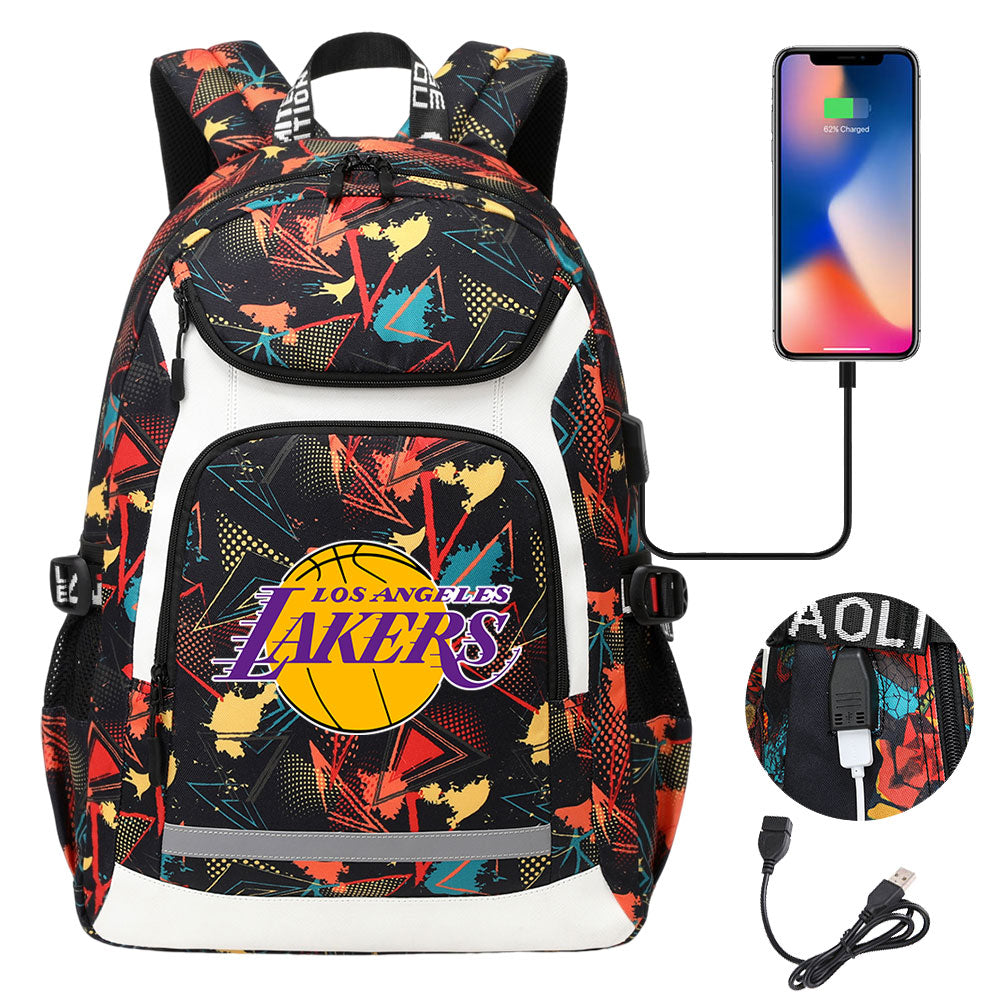 Los Angeles Lakers Backpack School Notebook Travel Bags With USB