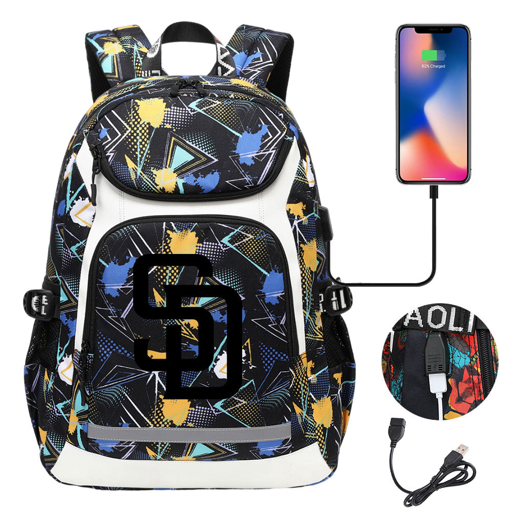 San Diego Padres Backpack School Notebook Travel Bags With USB