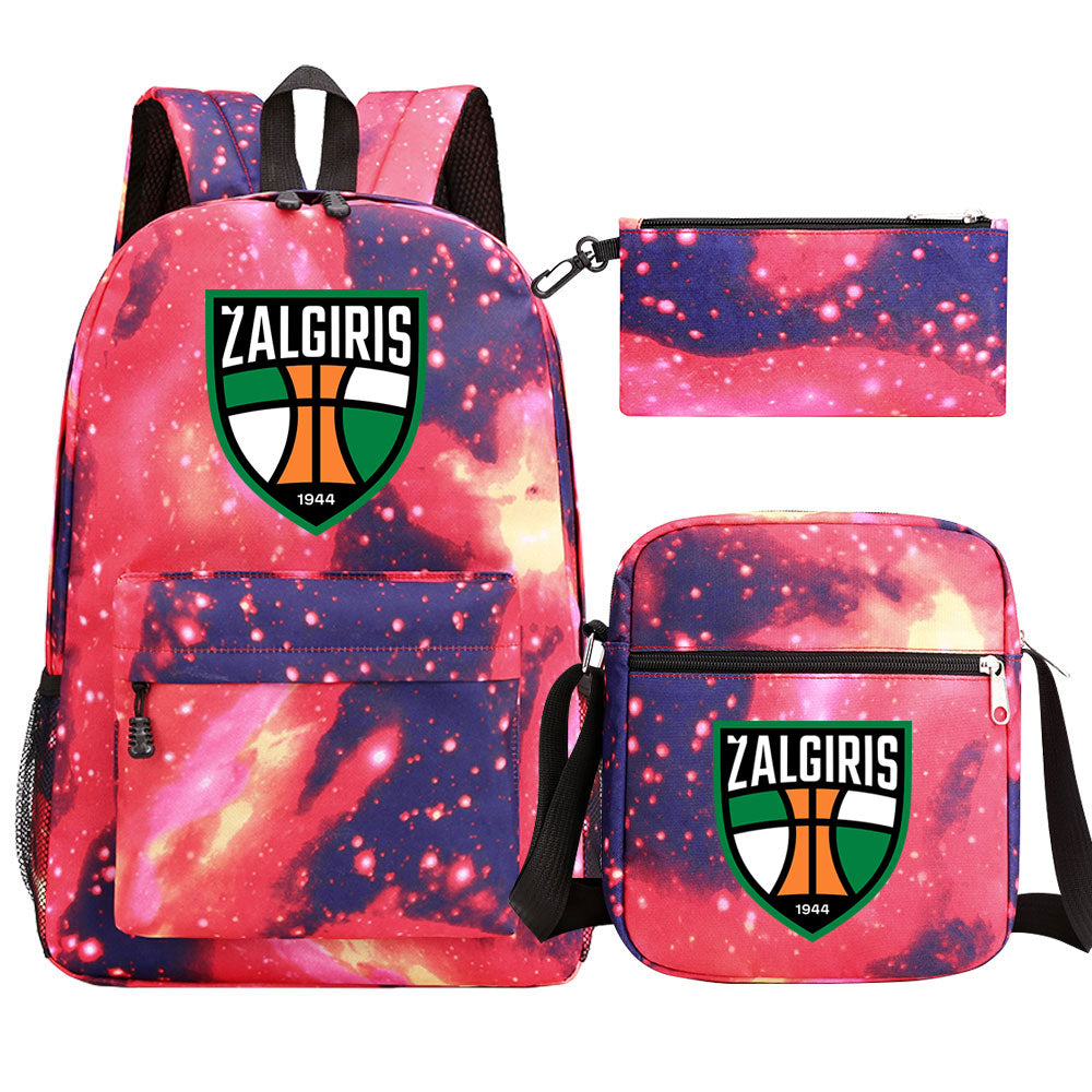 Zalgiris Basketball School Backpack Shoulder Bag Pencil Bags 3pcs Set