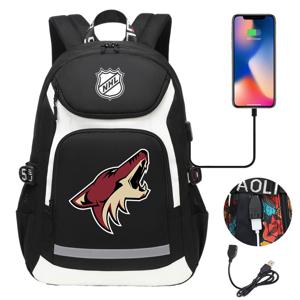 Arizona Coyotes Hockey League Backpack School Notebook Travel Bags With USB