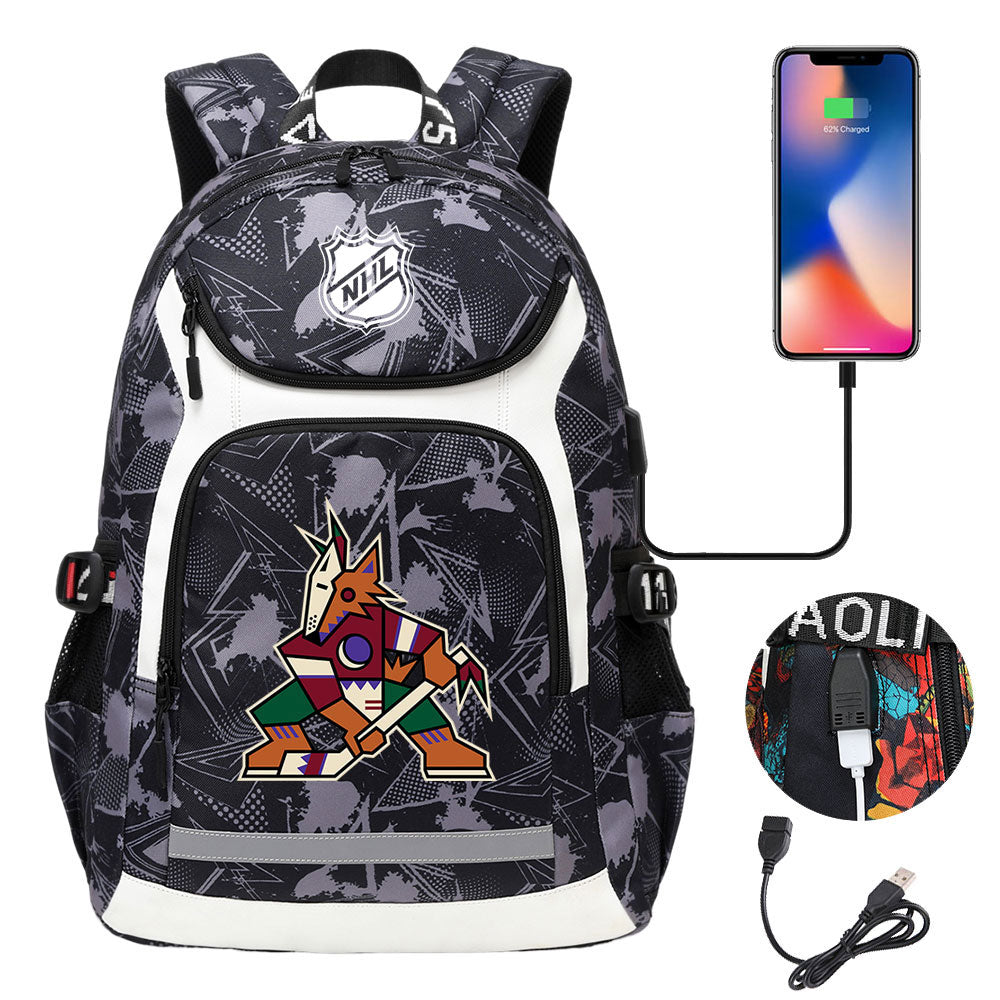 Arizona Coyotes Hockey League Backpack School Notebook Travel Bags With USB