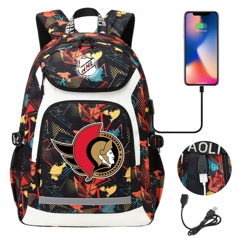 Ottawa Senators Hockey League Backpack School Notebook Travel Bags With USB