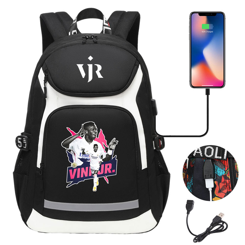 Vinicius Junior FC Backpack School Notebook Travel Bags With USB