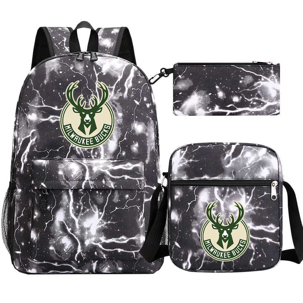 Milwaukee Bucks Basketball School Backpack Shoulder Bag Pencil Bags 3pcs Set