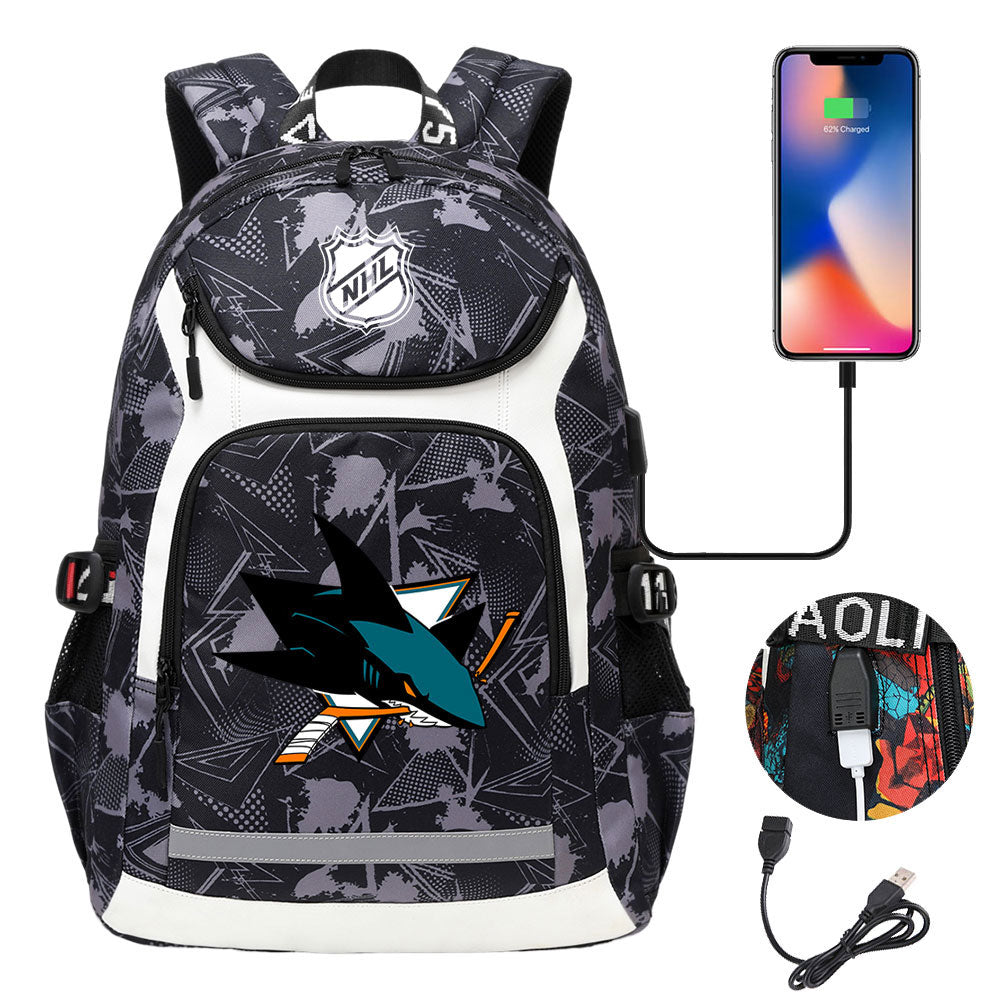 San Jose Sharks Hockey League Backpack School Notebook Travel Bags With USB
