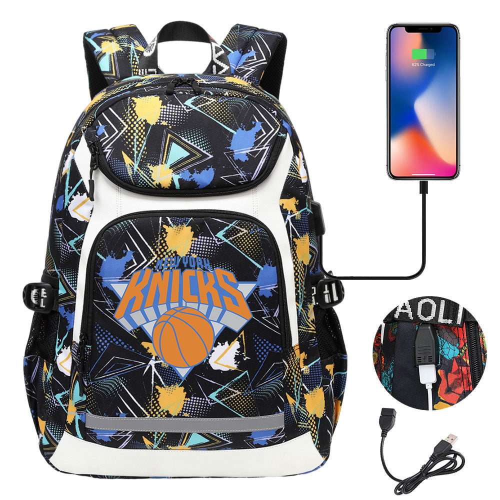 New York Knicks Backpack School Notebook Travel Bags With USB