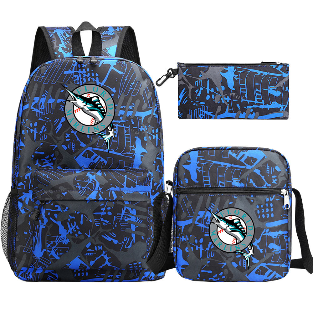 Florida Marlins Baseball School Backpack Shoulder Bag Pencil Bags 3pcs Set