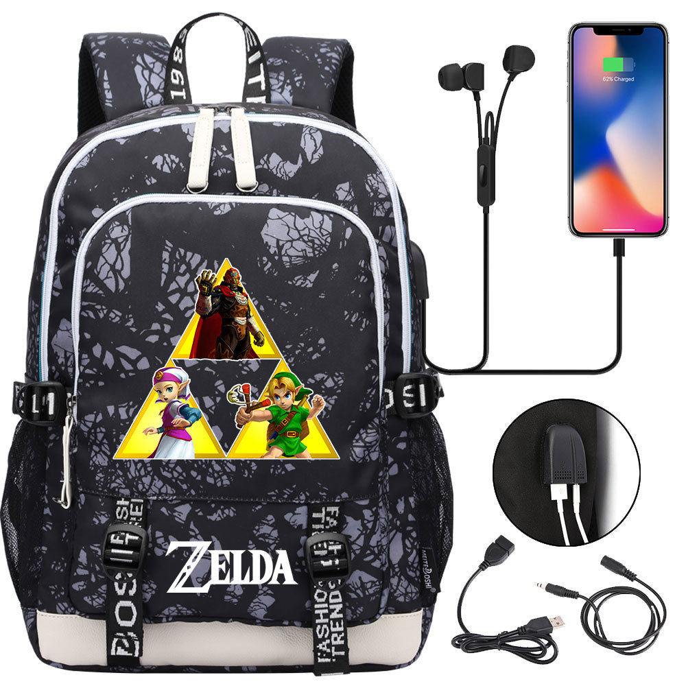 Zelda USB Charging Backpack School Note Book Laptop Travel Bags