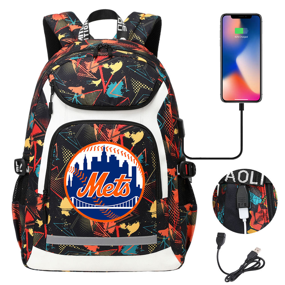 New York Mets Backpack School Notebook Travel Bags With USB