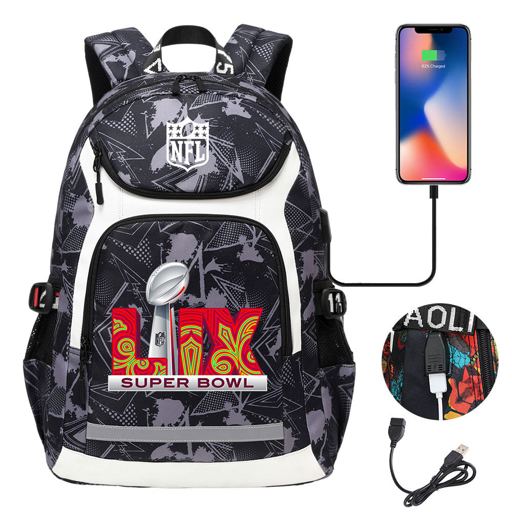Football Team Rugby  Backpack School Notebook Travel Bags With USB