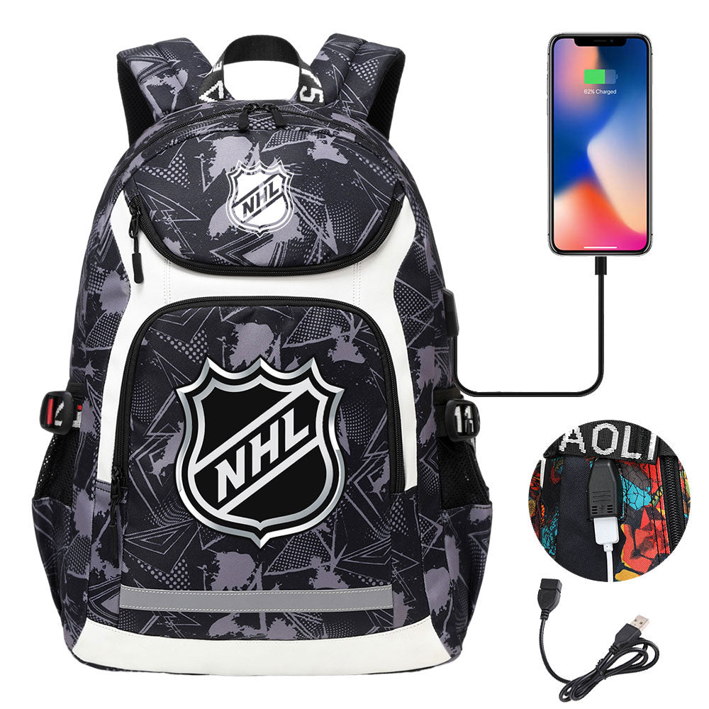 Hockey Team Backpack School Notebook Travel Bags With USB