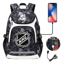 Hockey Team Backpack School Notebook Travel Bags With USB