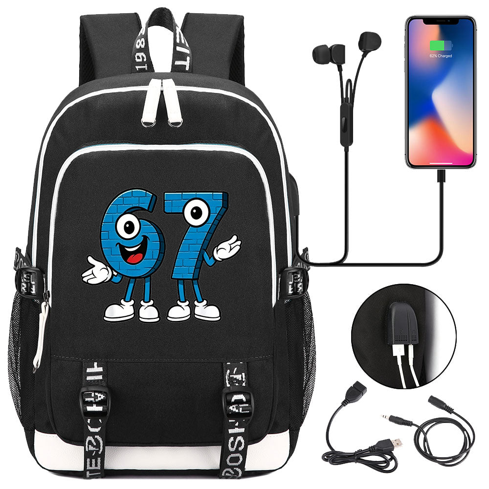 Steal a Brainrot 67 USB Charging Backpack School Note Book Laptop Travel Bags