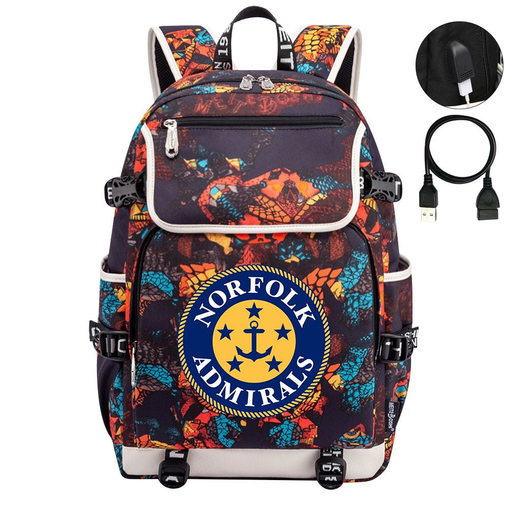 Norfolk Admirals Hockey League Backpack School Notebook Travel Bag