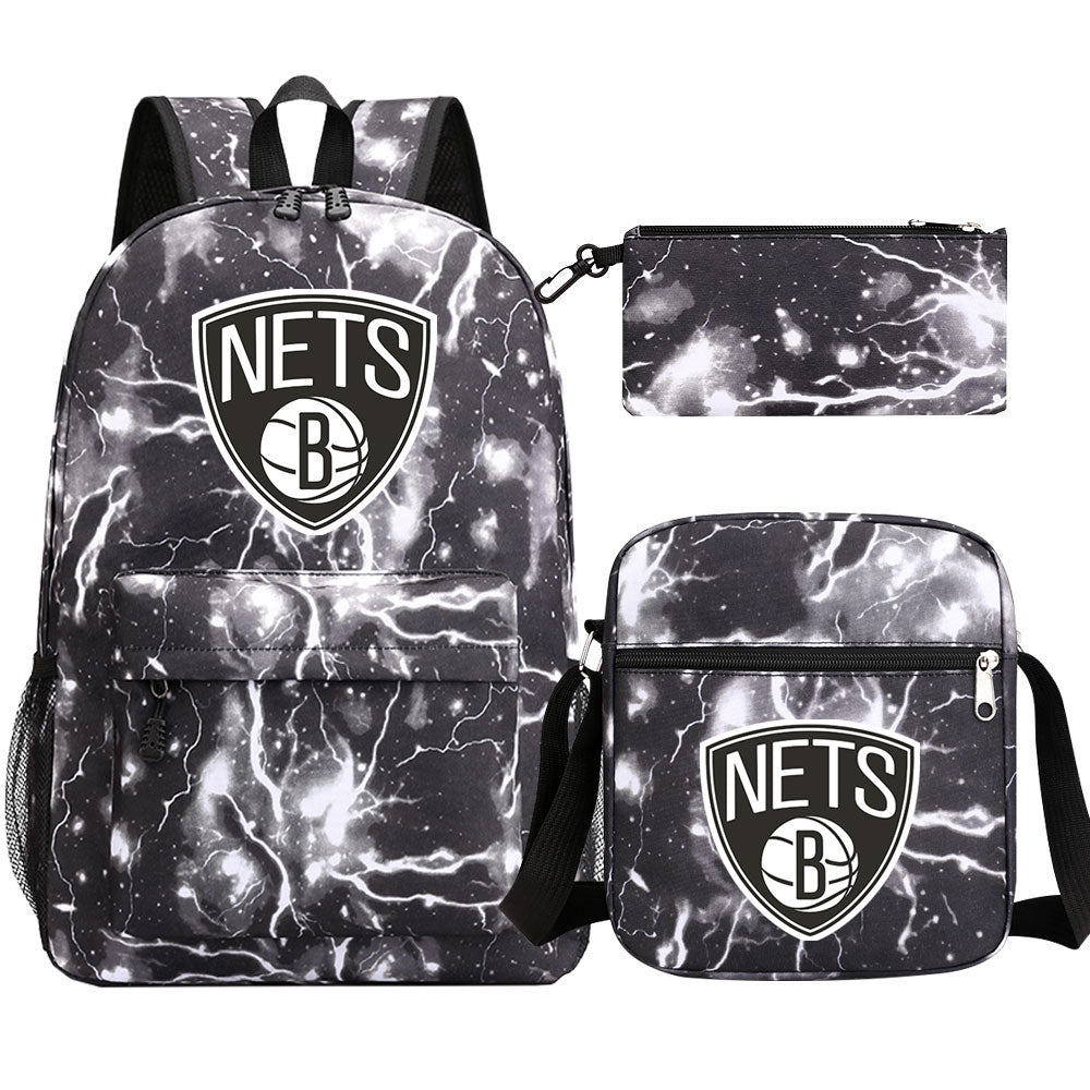 Brooklyn Nets Basketball School Backpack Shoulder Bag Pencil Bags 3pcs Set