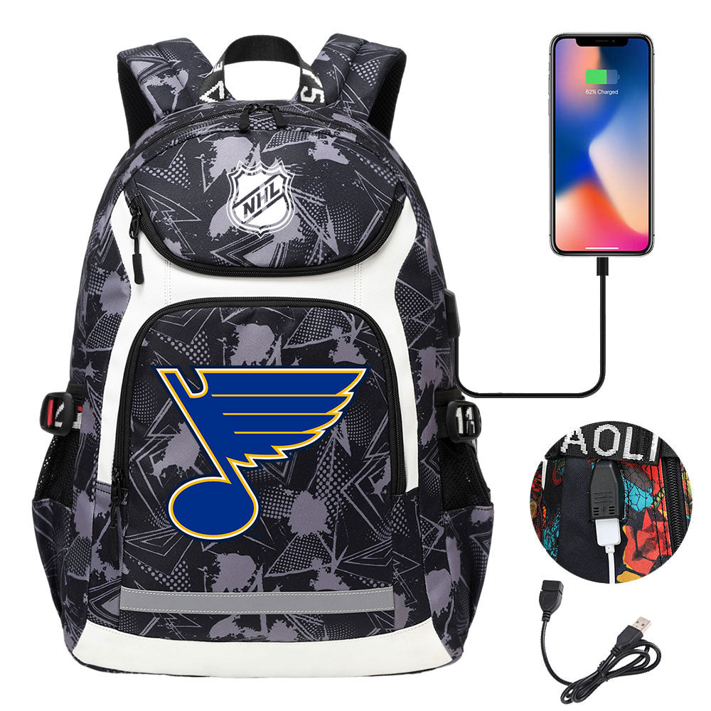 St Louis Blues Hockey League Backpack School Notebook Travel Bags With USB