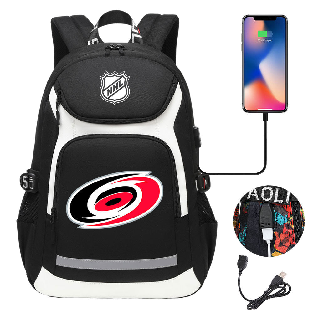 Carolina Hurricanes Hockey League Backpack School Notebook Travel Bags With USB