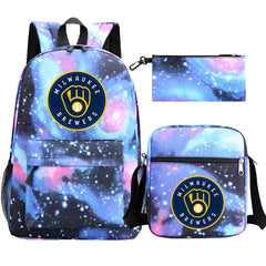 Milwaukee Brewers Baseball School Backpack Shoulder Bag Pencil Bags 3pcs Set
