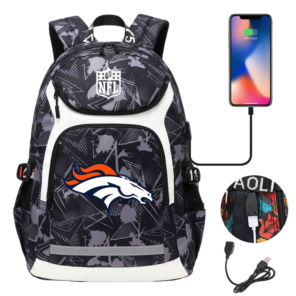 Denver Broncos Football Rugby Backpack School Notebook Travel Bags With USB