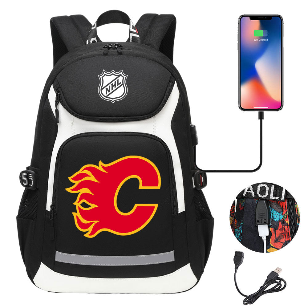 Calgary Flames Hockey League Backpack School Notebook Travel Bags With USB