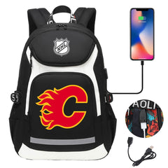Calgary Flames Hockey League Backpack School Notebook Travel Bags With USB