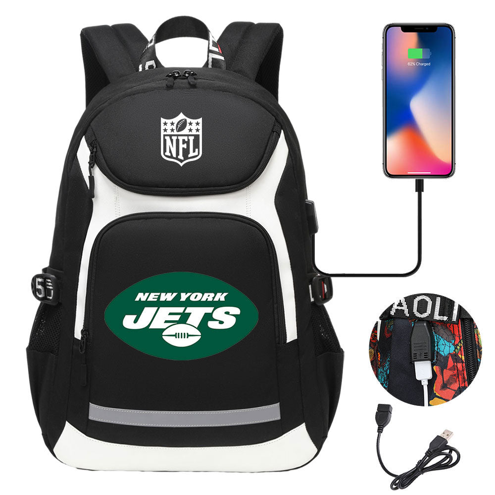 New York Jets Football Rugby Backpack School Notebook Travel Bags With USB