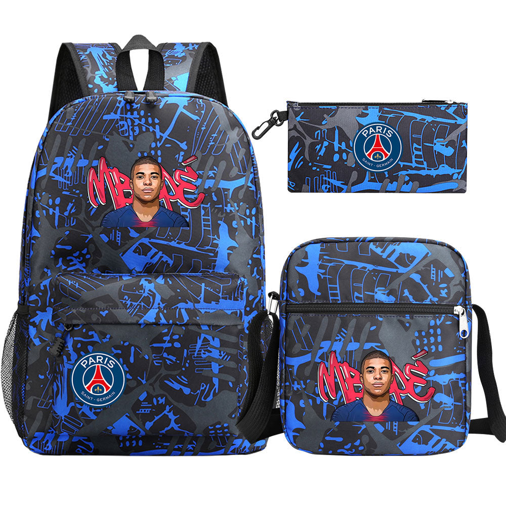 Mbappe Football Player Football Player School Backpack Shoulder Bag Pencil Bags 3pcs Set