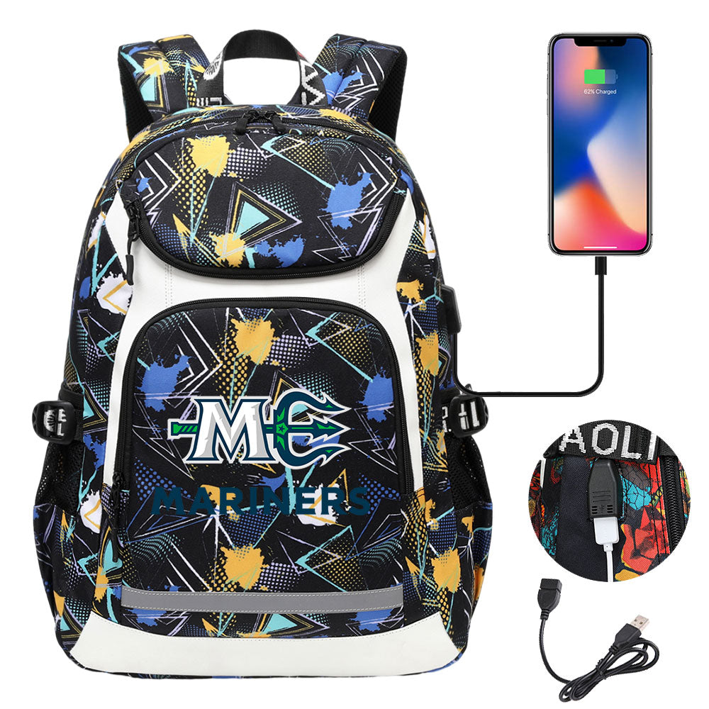 Seattle Mariners Backpack School Notebook Travel Bags With USB