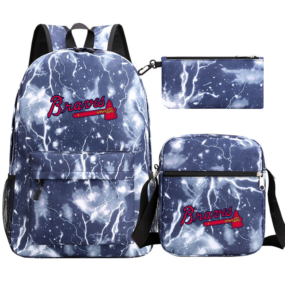 Atlanta Braves Baseball School Backpack Shoulder Bag Pencil Bags 3pcs Set