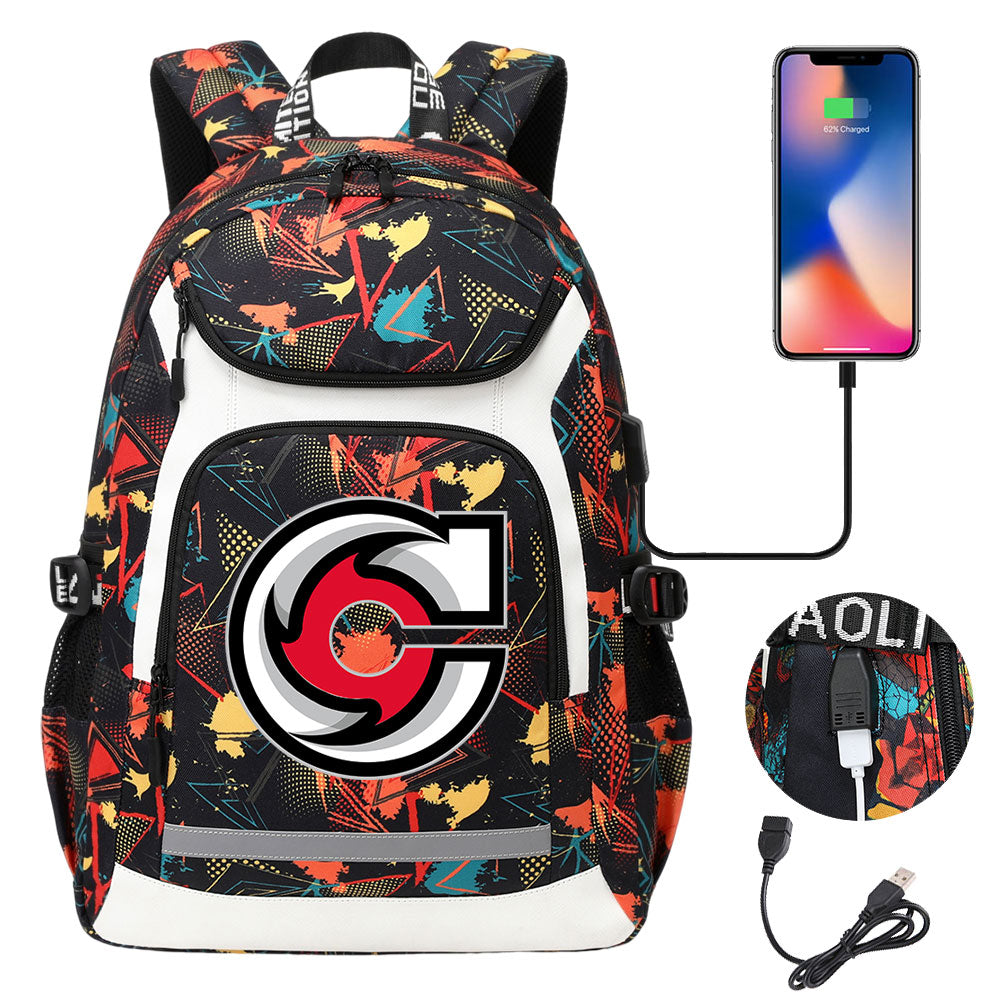 Cincinnati Cyclones Hockey Backpack School Notebook Travel Bags With USB