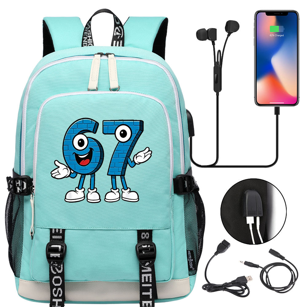 Steal a Brainrot 67 USB Charging Backpack School Note Book Laptop Travel Bags