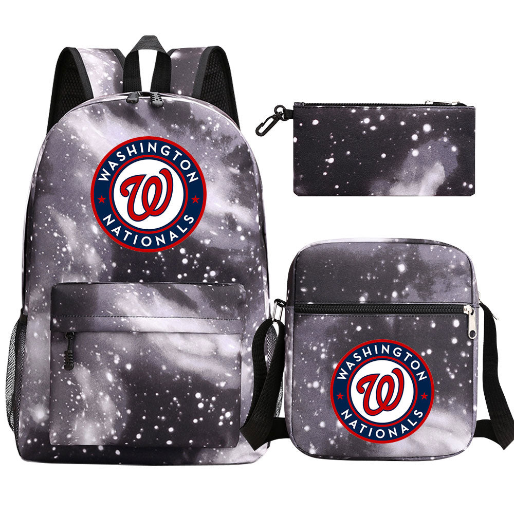 Washington Nationals Baseball School Backpack Shoulder Bag Pencil Bags 3pcs Set