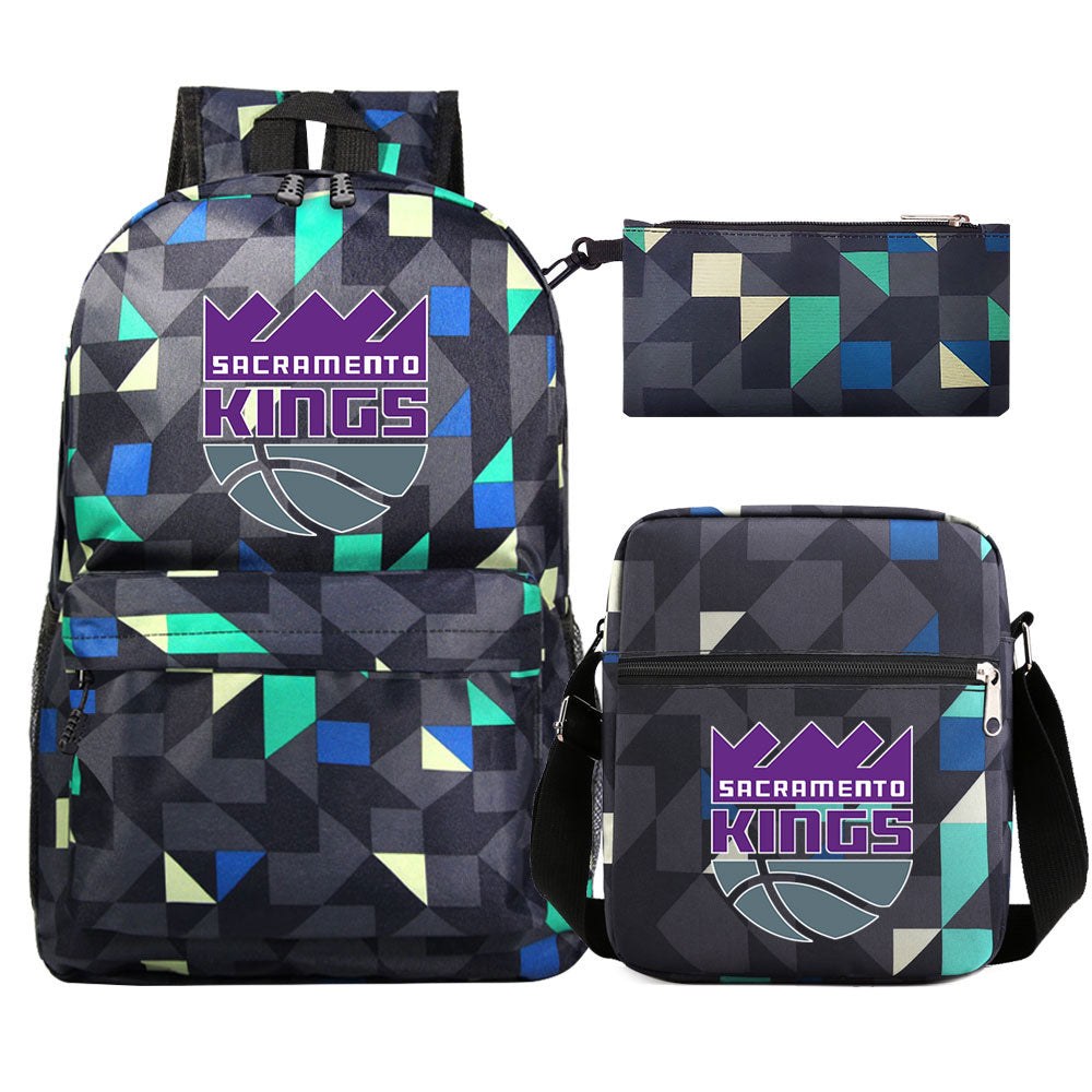 Sacramento Kings Basketball School Backpack Shoulder Bag Pencil Bags 3pcs Set