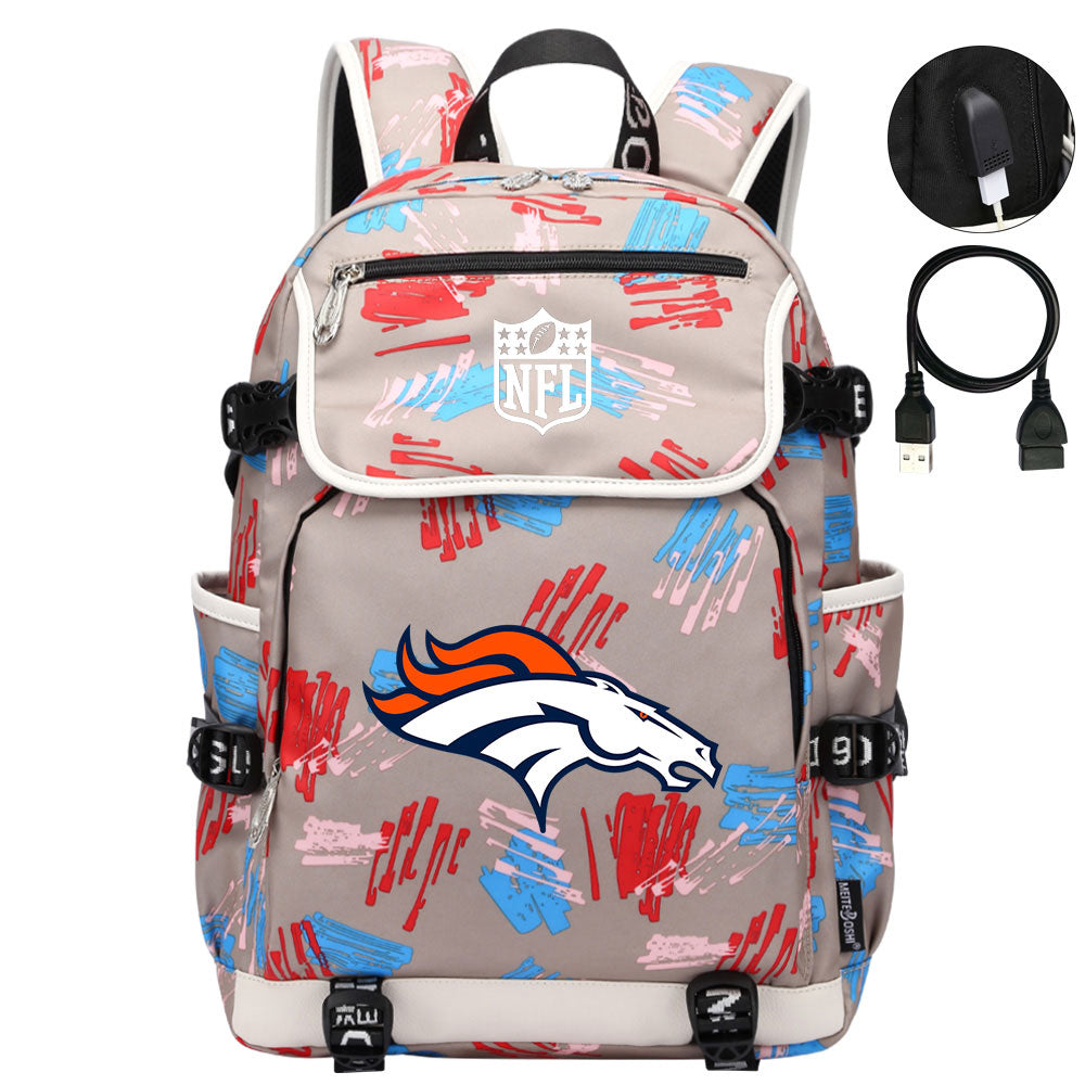Denver Broncos Football Team Rugby Backpack School Notebook Travel Bag