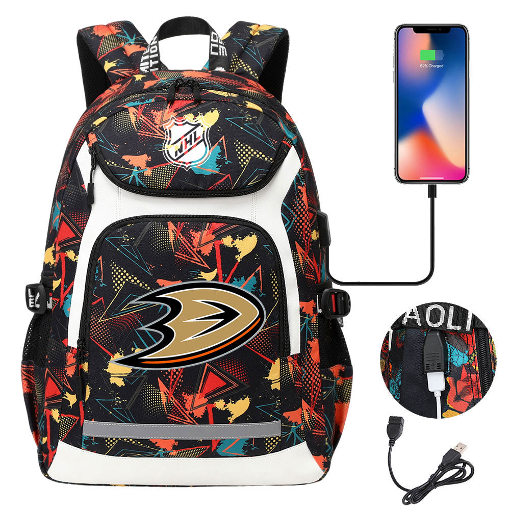 Anaheim Ducks Hockey League Backpack School Notebook Travel Bags With USB