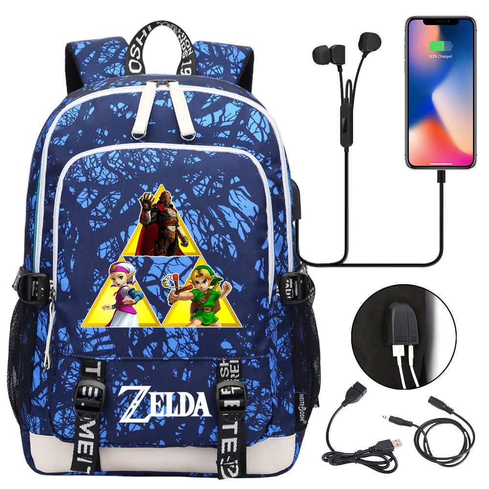 Zelda USB Charging Backpack School Note Book Laptop Travel Bags