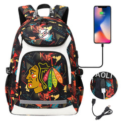 Chicago Blackhawks Hockey League Backpack School Notebook Travel Bags With USB